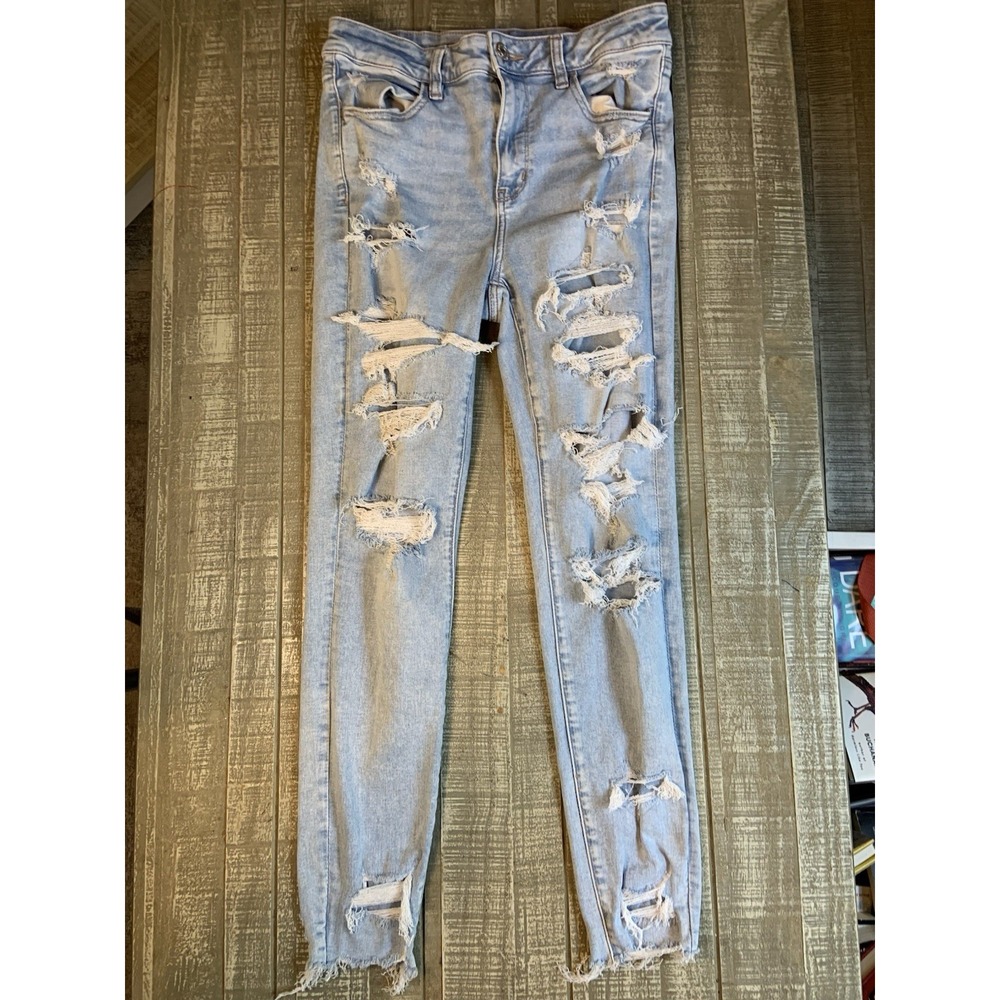 American Eagle Stretch Hi Rise Jegging Light Wash Denim Jeans Size 12 Short